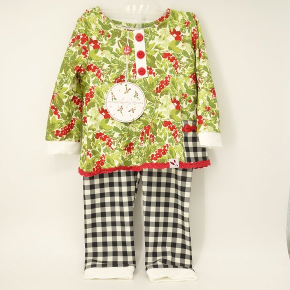 NWT Sweet Honey Christmas Pajamas Holiday Outfit 12 Months Girl Buffalo Check - Picture 1 of 9